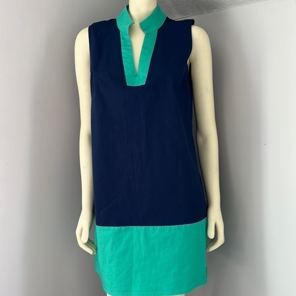 SALE to Sable STS Women’s Navy Blue Kelly Green V-Neck Sleeveless Shirt Dress XL - Picture 1 of 11